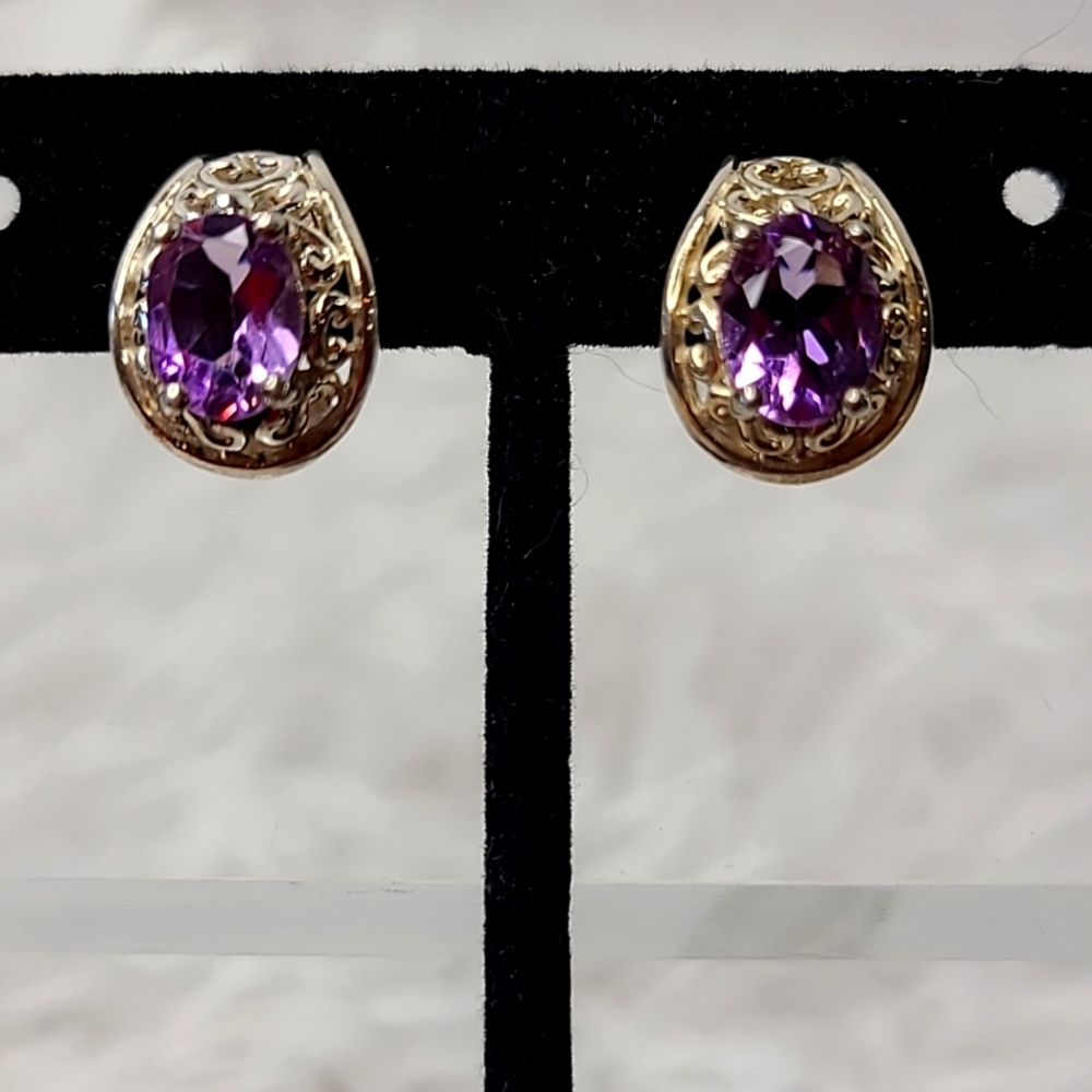 Amethyst Oval cut Sterling Silver Earrings